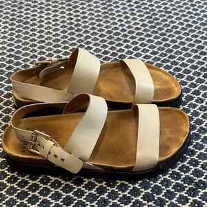 FRANKIE4 Women's Cream Leather Double Strap Sandals